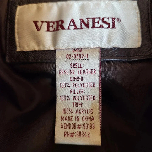Vintage Veranesi Leathee Coat, Dark Brown, Women's 24W - Picture 6 of 8